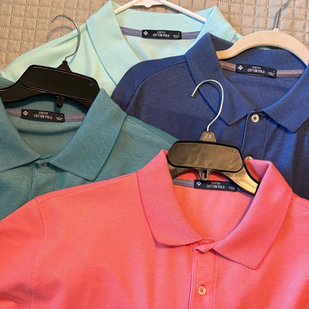 4 Classic Stretch Cotton Polo Shirt Collection - Coral, Aqua, Lt Blue, Navy